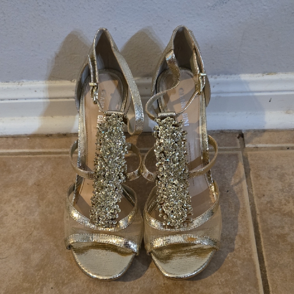 Gianni Bini Gold Crystal Embellished Heels